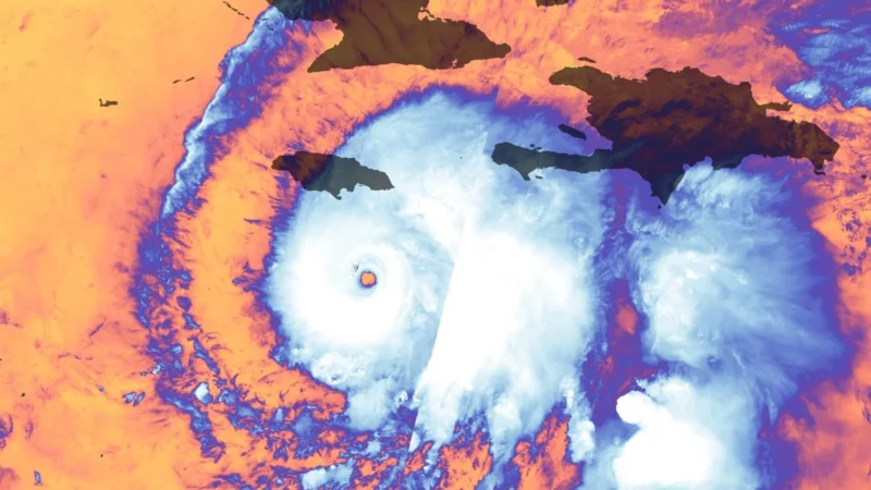 Imagem de satélite mostra furacão Melissa avançando pelo Caribe